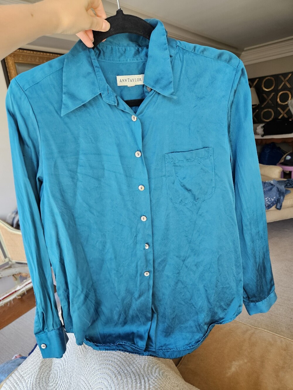 Ann Taylor Turquoise Silk Button-Up Shirt - Size Small